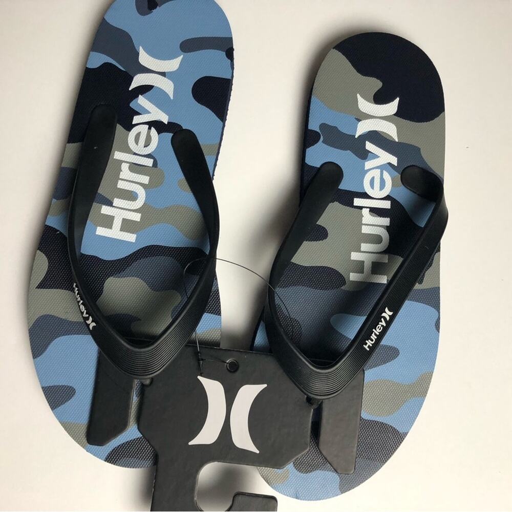 Hurley Men's Blue Gray Camo Beach Style Flip-flops  Sz  10
